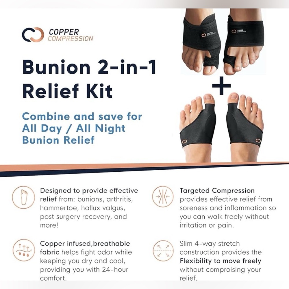 Copper Compression Bunion Relief Kit Toe Splint &… - image 4